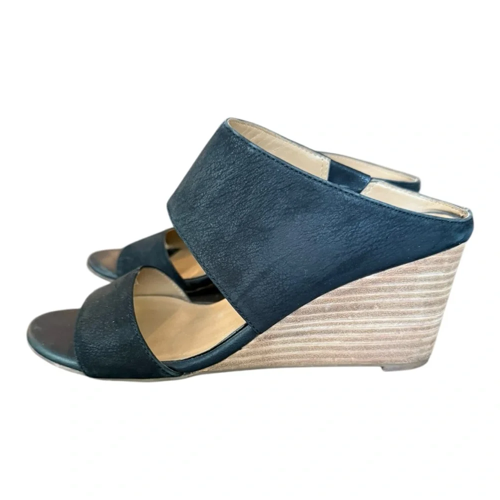 Franco Sarto Women’s Mingle Black Wedge Sandals Size 7.5 Leather Casual Party